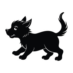 Excited Puppy Chasing Its Tail Silhouette on White Background