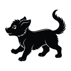Excited Puppy Chasing Its Tail Silhouette on White Background