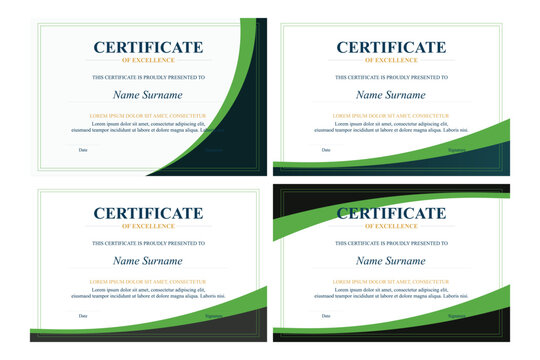 Four Green-Black Certificates of Excellence Design Templates
