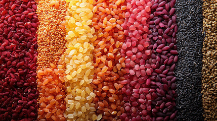 Colorful grain diversity seeds display market close-up vibrant organic concept