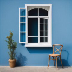 Modern interior of living room with leather armchair on wood flooring and dark blue wall	modern interior design