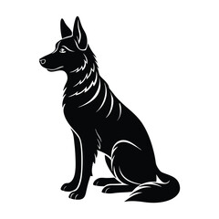 German Shepherd Sitting Attentively with Perked Ears Silhouette on White Background