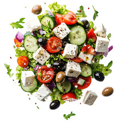 A Fresh Greek Salad with Feta Cheese Olives and Cucumbers Isolated on Transparent Background