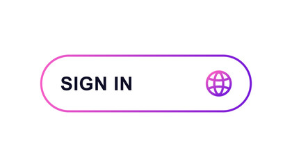 Sign in button with a globe icon symbolizing world connectivity and online access. easy user login.