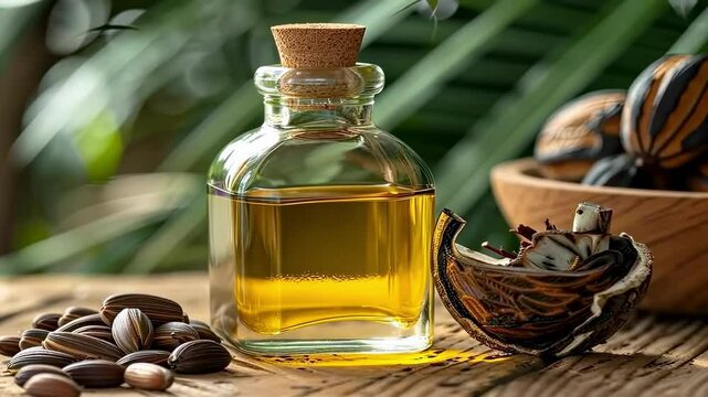 babassu oil close-up. Selective focus