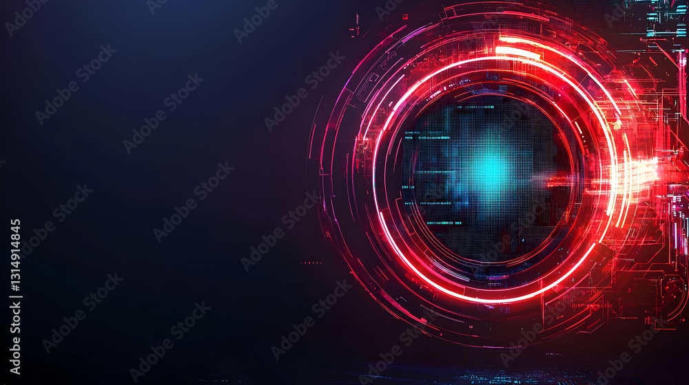 Poster abstract futuristic technology background with red and blue circular design on dark background