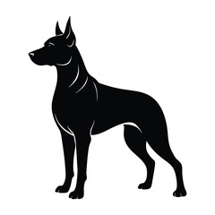 Guard Dog Standing Alert with Powerful Stance Silhouette on White Background