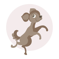 Children's illustration of animals, cute dancing puppy dog . Print for children, children's textiles, kids bedroom decor, postcard