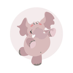 Children's illustration of animals, cute dancing pink elephant. Print for children, children's textiles, kids bedroom decor, postcard