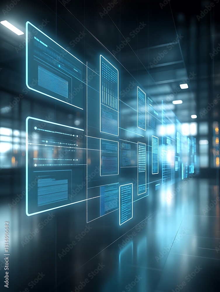 Aufkleber futuristic data stream visualization in a modern server room environment