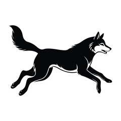 Husky Mid-Leap with Stretched Legs Silhouette on White Background