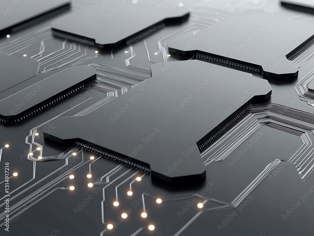 Poster futuristic microchip interconnects conveying data through circuitry