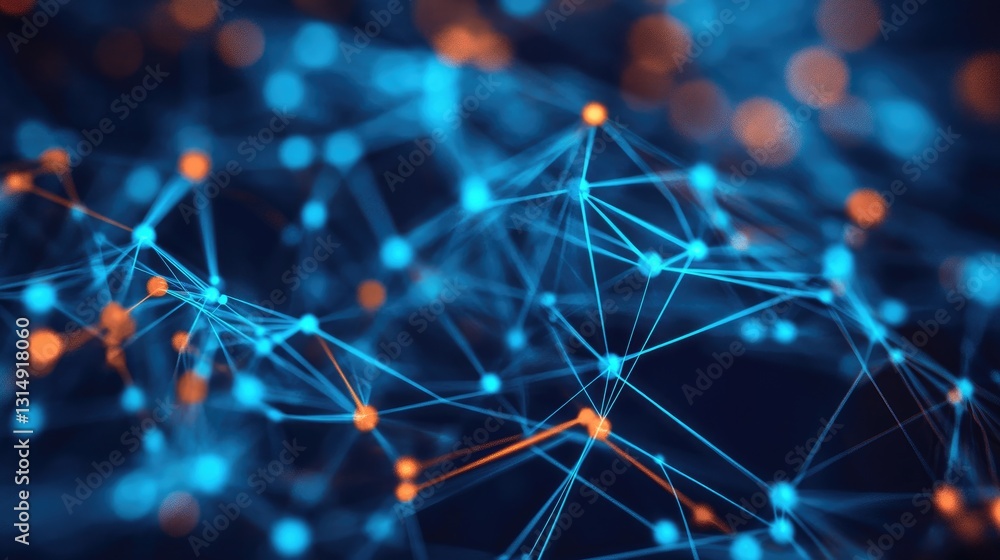 Poster abstract image of interconnected business communication lines and nodes.