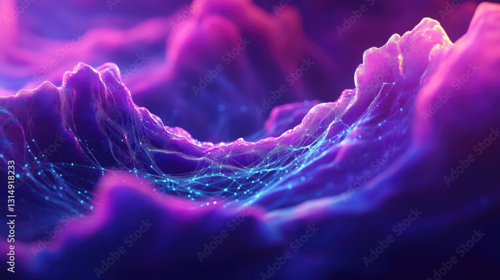 Poster abstract neon web structure representing fast data transfer and connectivity.