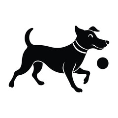 Jack Russell Terrier Chasing a Ball with Tail Raised Silhouette on White Background