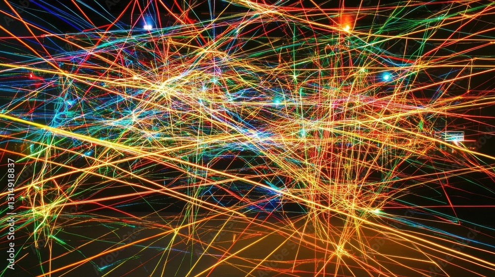 Poster abstract neon web structure representing fast data transfer and connectivity.