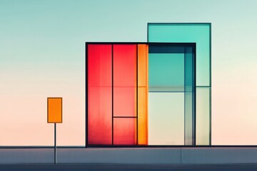 Modern abstract architecture with colorful geometric glass design