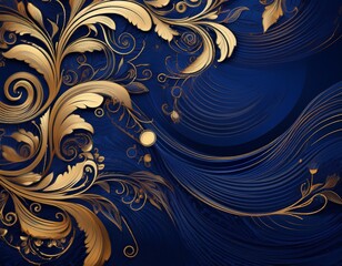 dark royal blue and gold background with intricate filigree accents sophisticated and refined