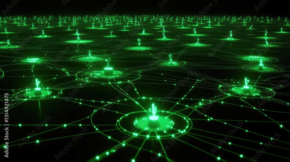 Poster artificial intelligence neural network with glowing nodes and learning pathways.