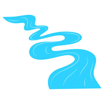 Meandrous river beds in perspective, wobbling river, bending stream or creek, various rivers vector illustration isolated on white