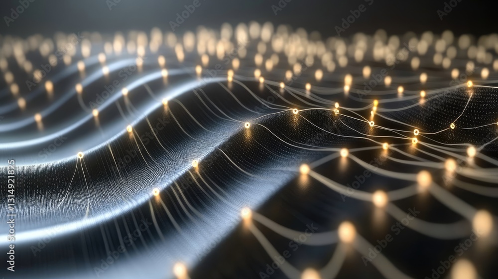 Poster artificial intelligence neural network with glowing nodes and learning pathways.