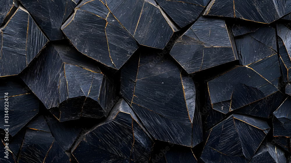 Poster dark abstract background of black rocks with gold veins and sparkling texture close up 3d render pho