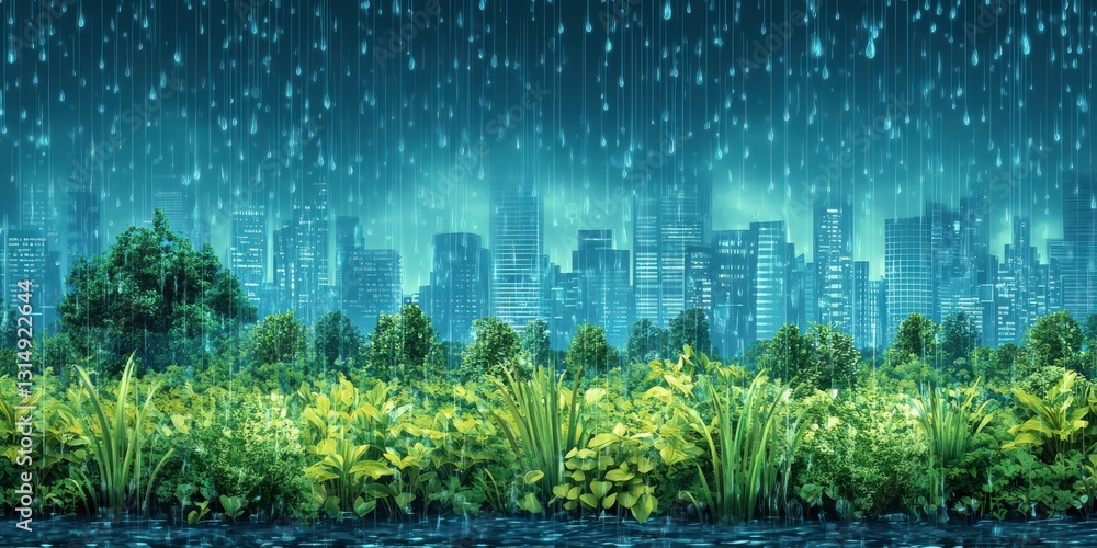Poster integrating green infrastructure for urban flood mitigation with nature-based solutions