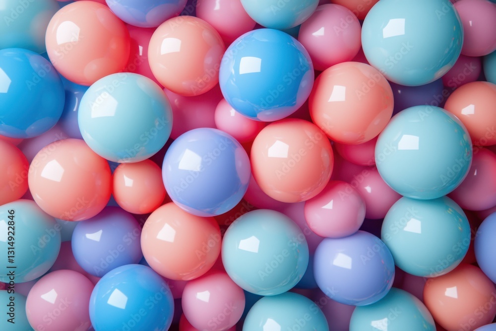 Poster pastel spheres in a harmonious arrangement capturing a sense of playfulness and calmness with a clos