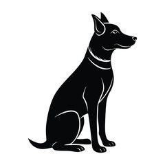 Loyal Dog Sitting Attentively and Looking Forward Silhouette on White Background