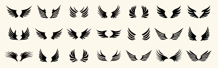Angel wings icons set. black logo wing retro. Vector modern illustration.