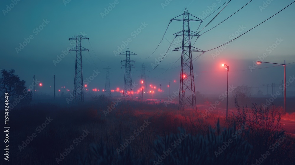 Poster a futuristic smart grid network with digital energy flow visuals.