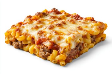 Cheesy Baked Pasta Dish with Meat and Tomato Sauce Perfect for Food Advertising and Recipe Illustration on a White Background