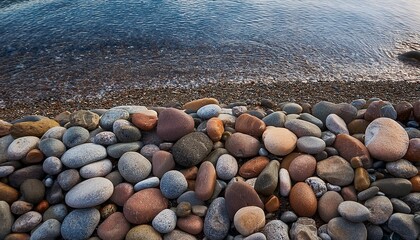 pebbled beach stone background with rounded sea smoothed rocks in varying sizes and colors