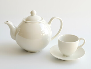 teapot and cup on white background