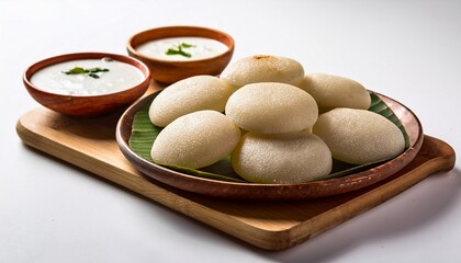 board and plate of tasty idiyappam with on white background