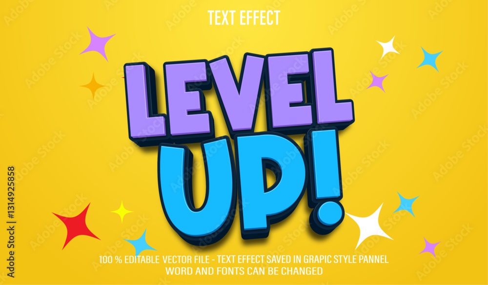 Poster level up game 3d editable text effect style