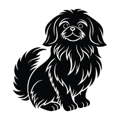 Pekingese Sitting with Head Held High Silhouette on White Background