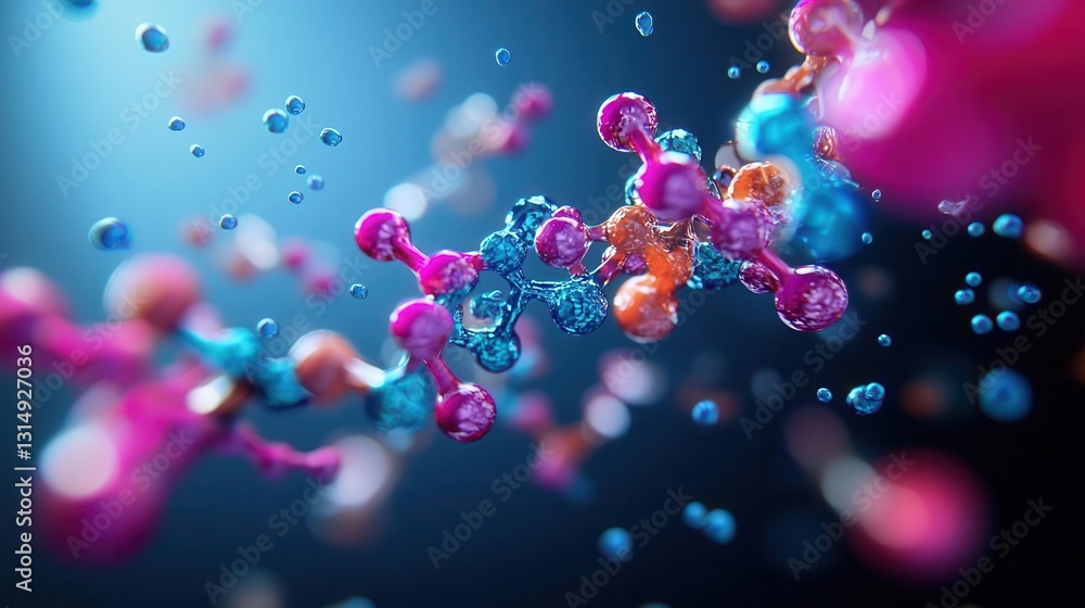 Wall mural floating 3d protein structures dynamically forming and unfolding, aidriven bioanalysis