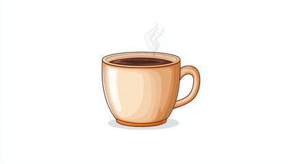 Beige Pixel Art Coffee Mug with Steam on White Background