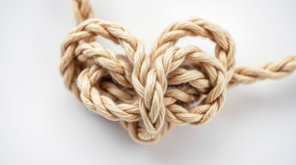 A Beige Rope Tied In A Heart Shape Symbolizing Love And Connection Against A Bright White Background Showcasing Its Soft Texture And Intricate Knot