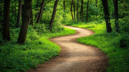Fototapeta premium A winding dirt path cutting through a vibrant, untouched forest.