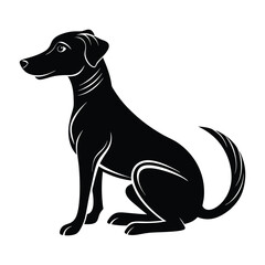 Playful Dog Crouching with Tail Wagging Silhouette for Stock Illustration