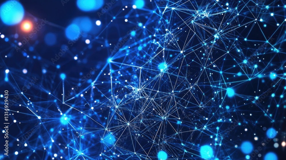 Poster big data visualization with real-time analytics flowing through digital connections.