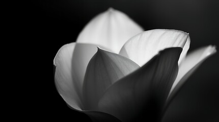 Delicate Flower Silhouette with Soft Curved Petals in Grayscale - Close-Up Detail Focus