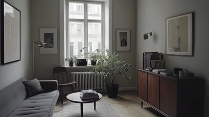 Modern Apartment Living Room Interior with Comfortable Furniture and Natural Light