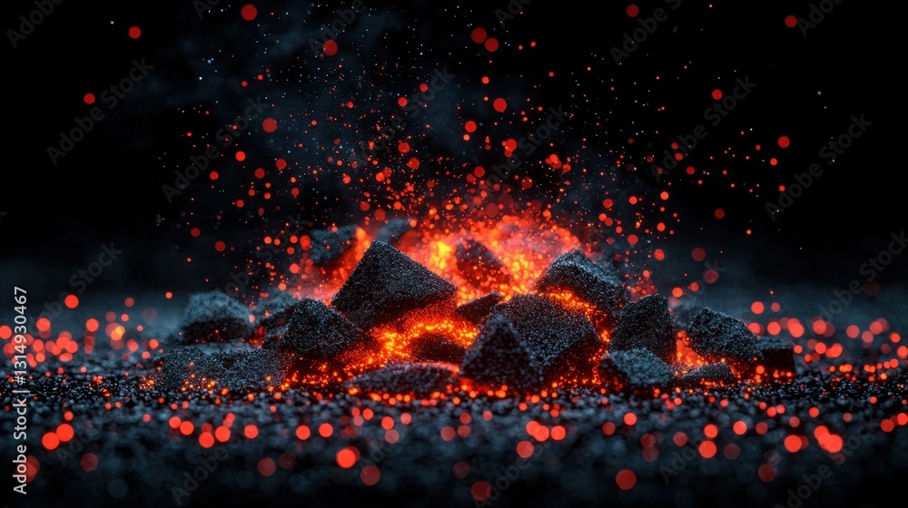Aufkleber exploding fiery particles with intense heat and glow