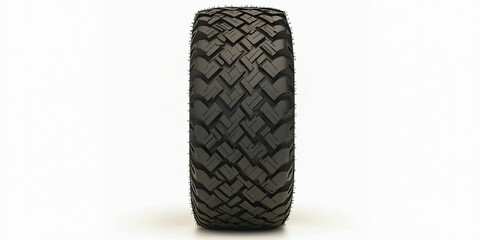 Heavy-duty tire on stark white background, representing strength and trustworthiness for robust industrial applications.