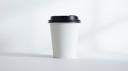 A Simple White To-go Coffee Cup With A Black Lid, Ready For Your Morning Brew Against A Clean White Background