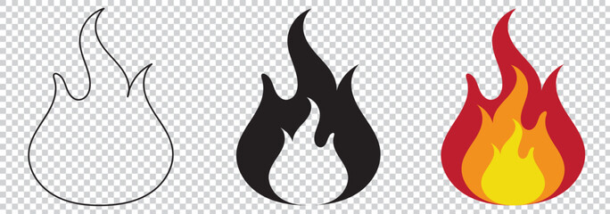 Fire icon collection. Fire flame symbol. Concept flame fire icon. Bonfire silhouette logotype. Flames symbols set flat style. 1176