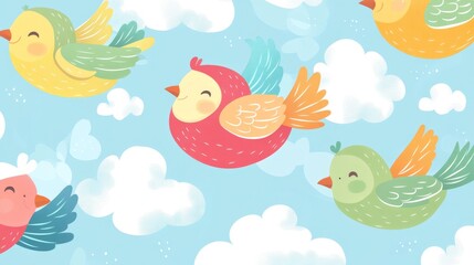 Colorful bird parade with car vibrant street pattern design playful environment aerial view fun and seamless concept